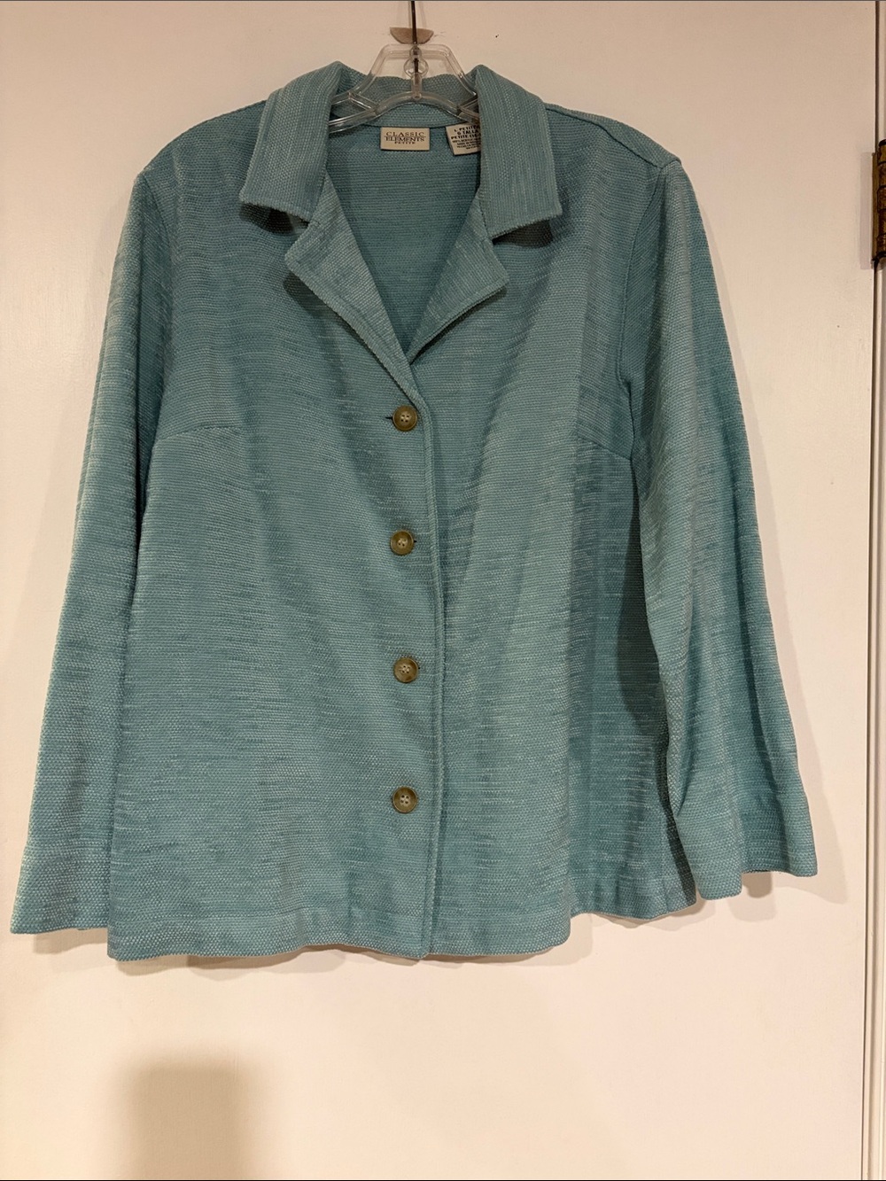 Classic Elements Petite Aqua Blue Textured Blazer Shirt Jacket L Large 14-16